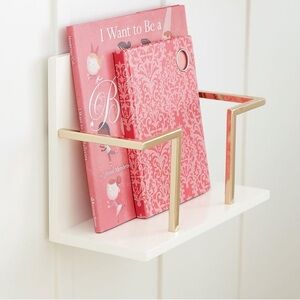 Set of 2. One unboxed. Mini book rack shelf gold